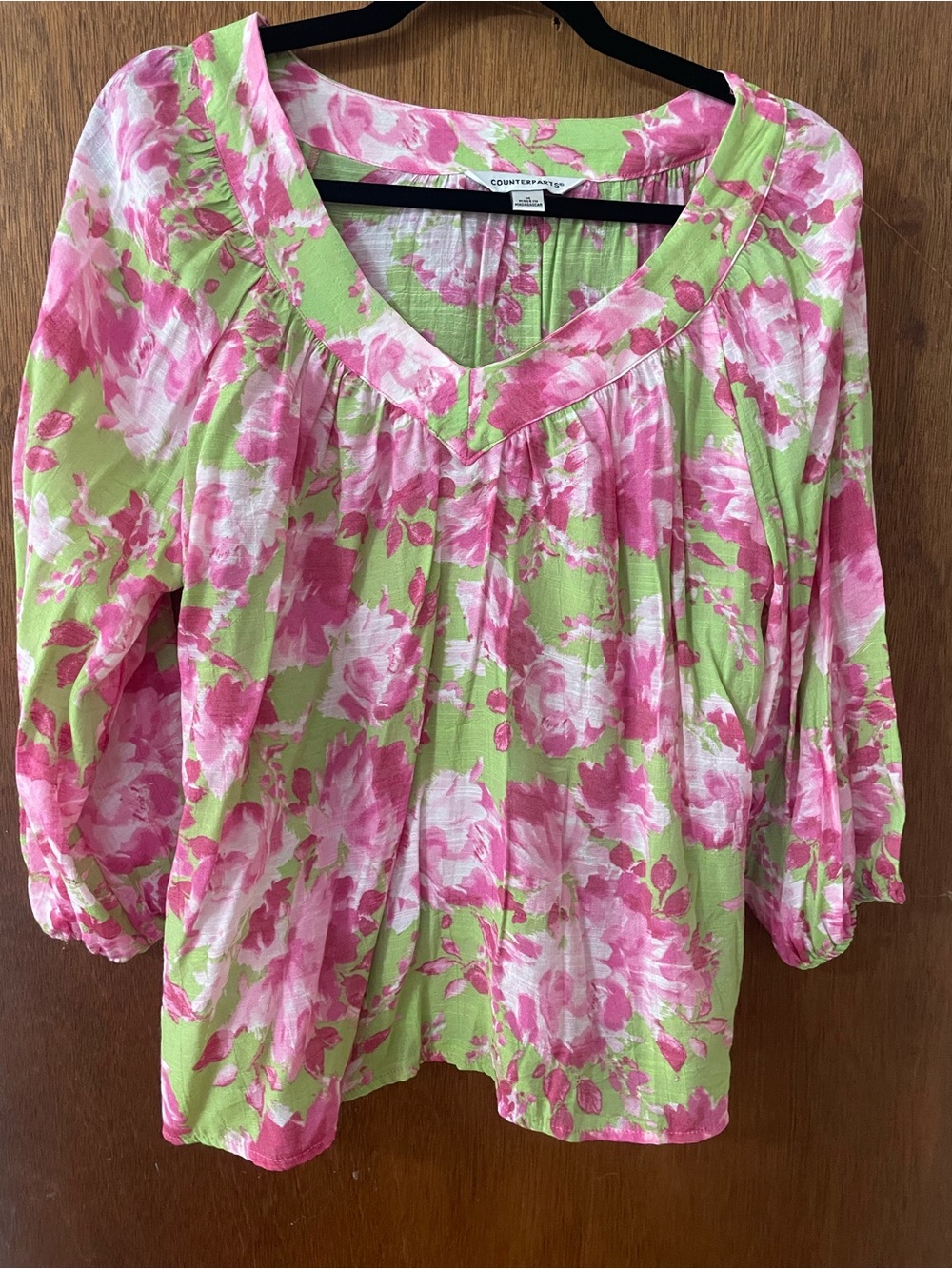 Counterparts Pink Floral V-Neck Blouse on Green